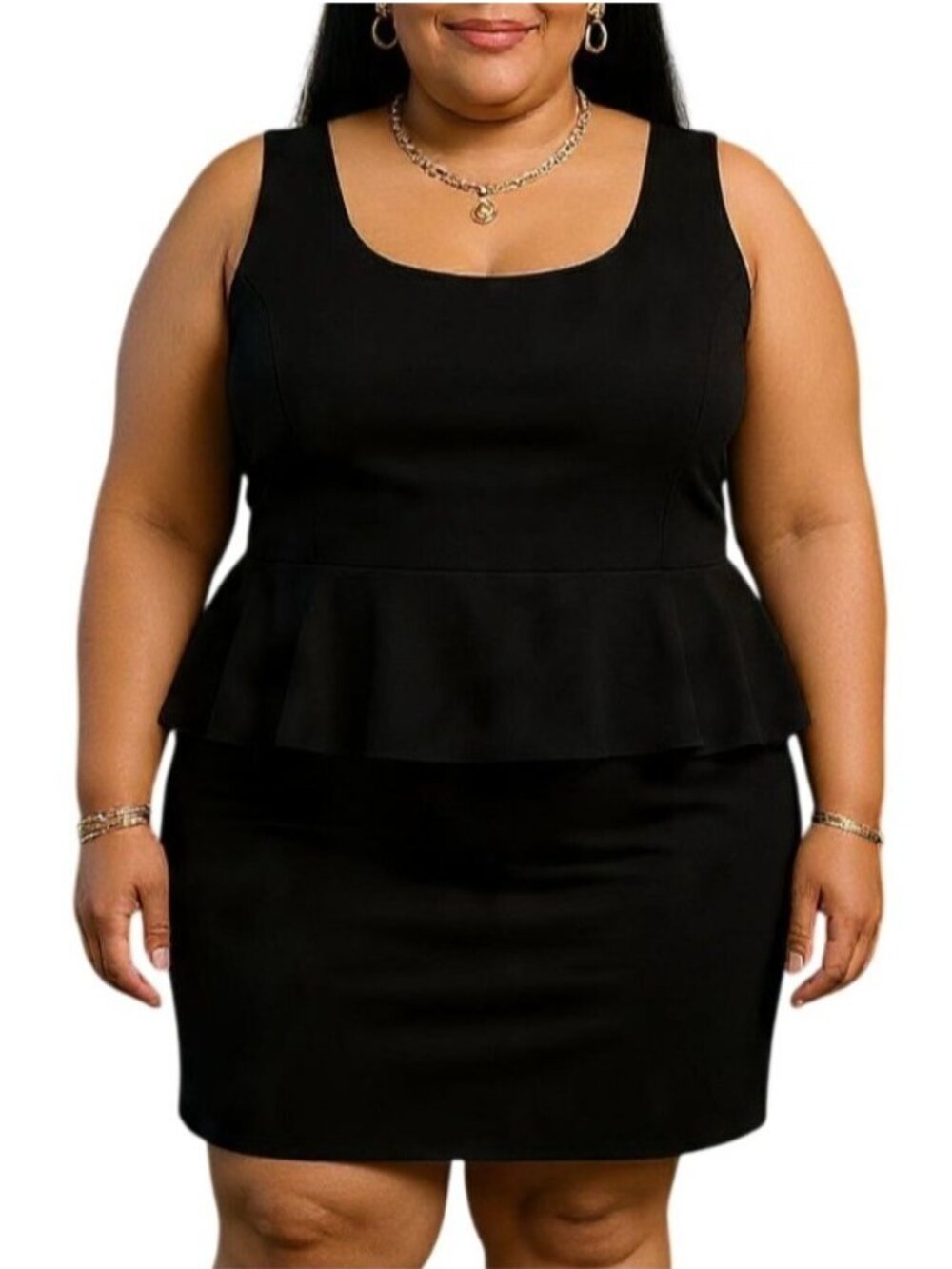 American City Wear Plus Size 3X Dress Black Peplum Sleeveless Back Zip